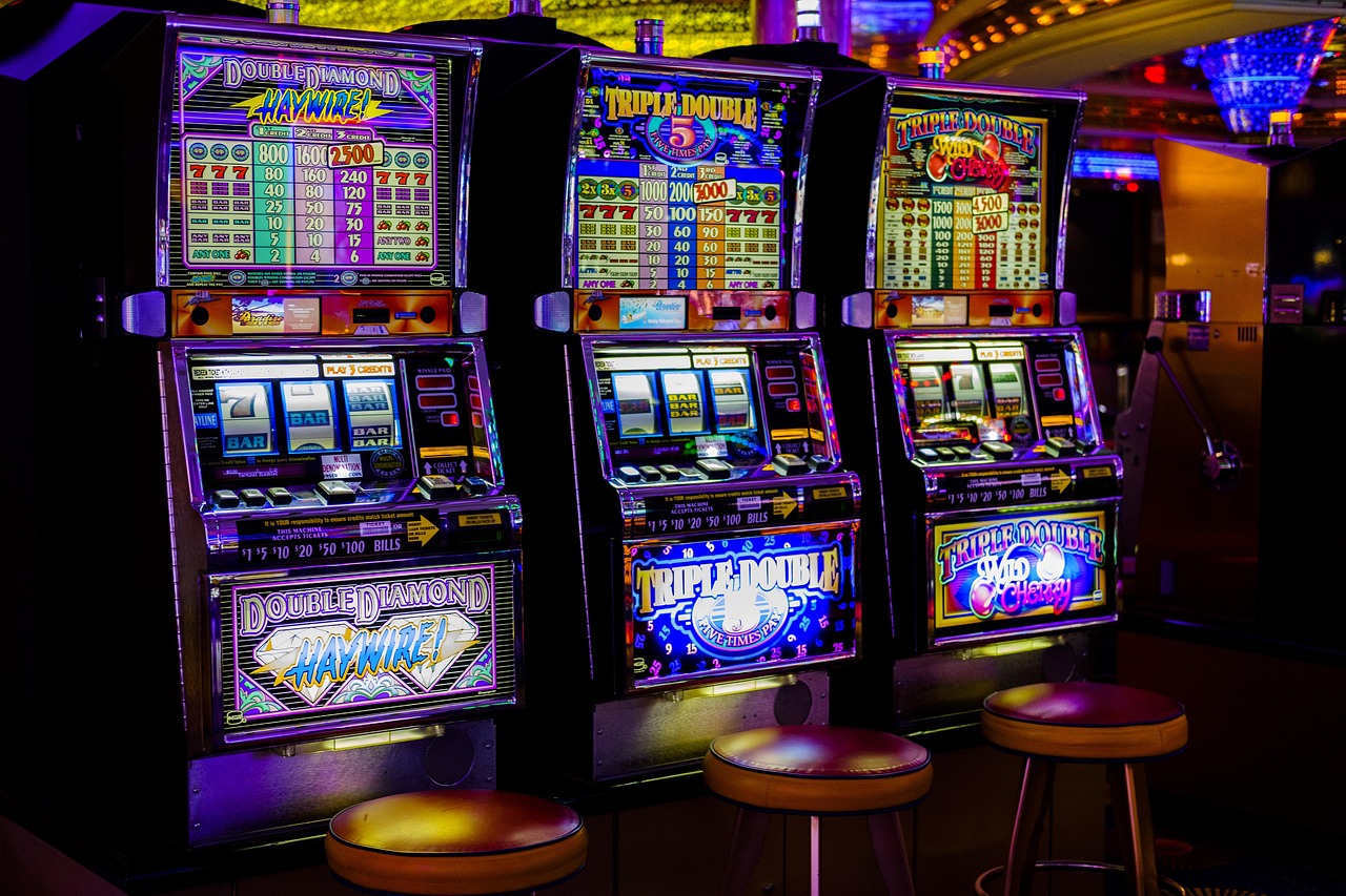A row of virtual slot machines in a casino